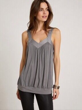 Ted Baker Silver Gray Silk Trim Bubble Hem Tunic Tank Top Size 2